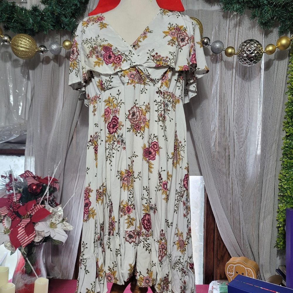 Torrid Cream Floral Skater Dress